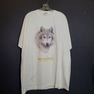 Vintage Wolf T Shirt Save Our Planet Washington DC St Evans Cotton Size XL 90s